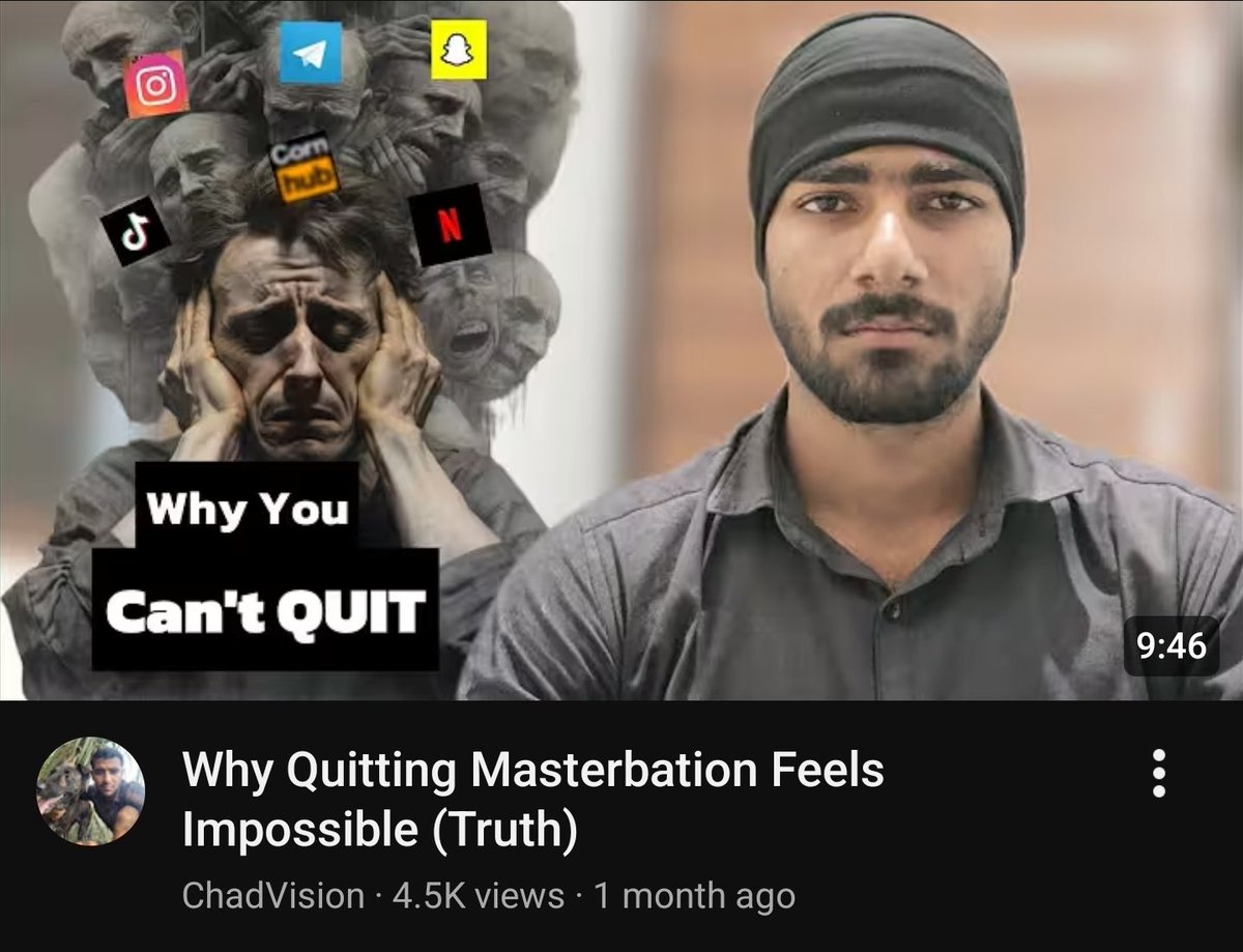 ChadVision's tweet image. A guy started using the same screen name as me to make anti-jerk off videos on YouTube 😭