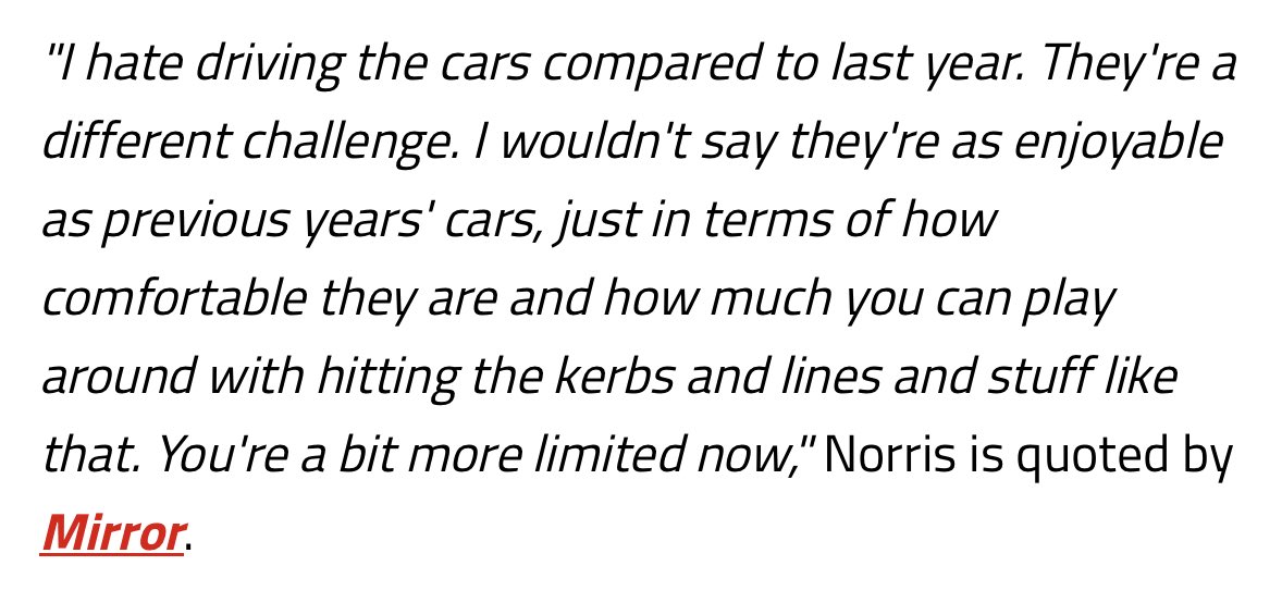 mind you this was Norris in 2023 about the GE cars lmaooooooooo