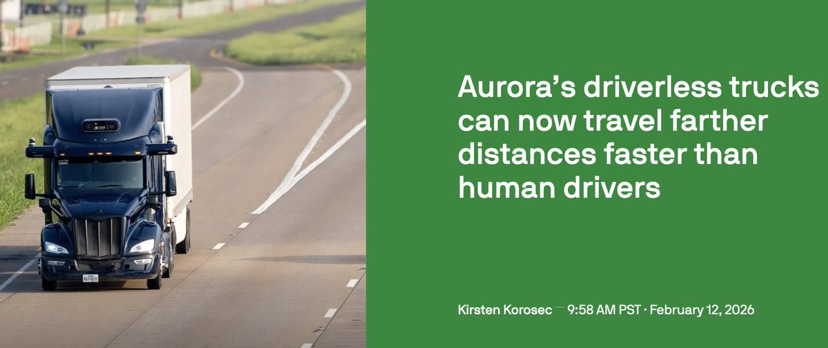 TechEquityEng's tweet photo. $AUR just changed the economics of trucking.

Aurora’s driverless trucks can now run a 1,000 mile route from Fort Worth to Phoenix nonstop. Human drivers cannot do that because of hours of service limits.

The trip takes about 15 hours.

That means freight moves faster. Trucks stay in motion. Assets generate more revenue per day.

Aurora has already logged 250,000 fully driverless miles with no major safety incidents. The company is operating across Texas, New Mexico, and Arizona and plans to scale to more than 200 trucks by year end.

This is no longer a test program.
It is commercial freight running longer and faster than humans can legally drive.

If Aurora proves it can scale this model, what does that do to margins across the freight industry?