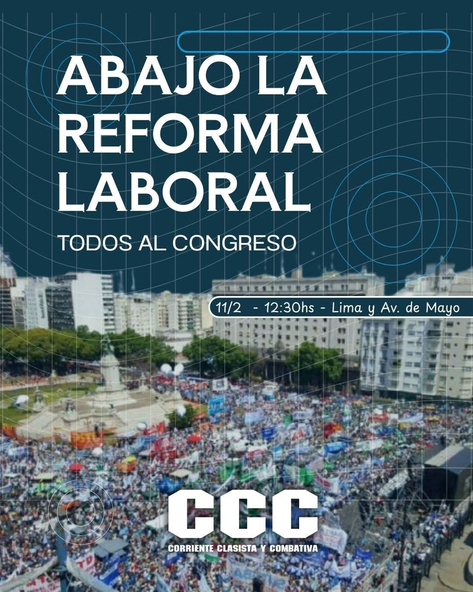 ¡ABAJO LA REFORMA LABORAL! TODOS AL CONGRESO!

Desde la CCC convocamos a una gran jornada de lucha para frenar el avance de la reforma laboral que pretende imponer el gobierno. 

Por la dignidad de las y los trabajadores y por el futuro de nuestras familias!