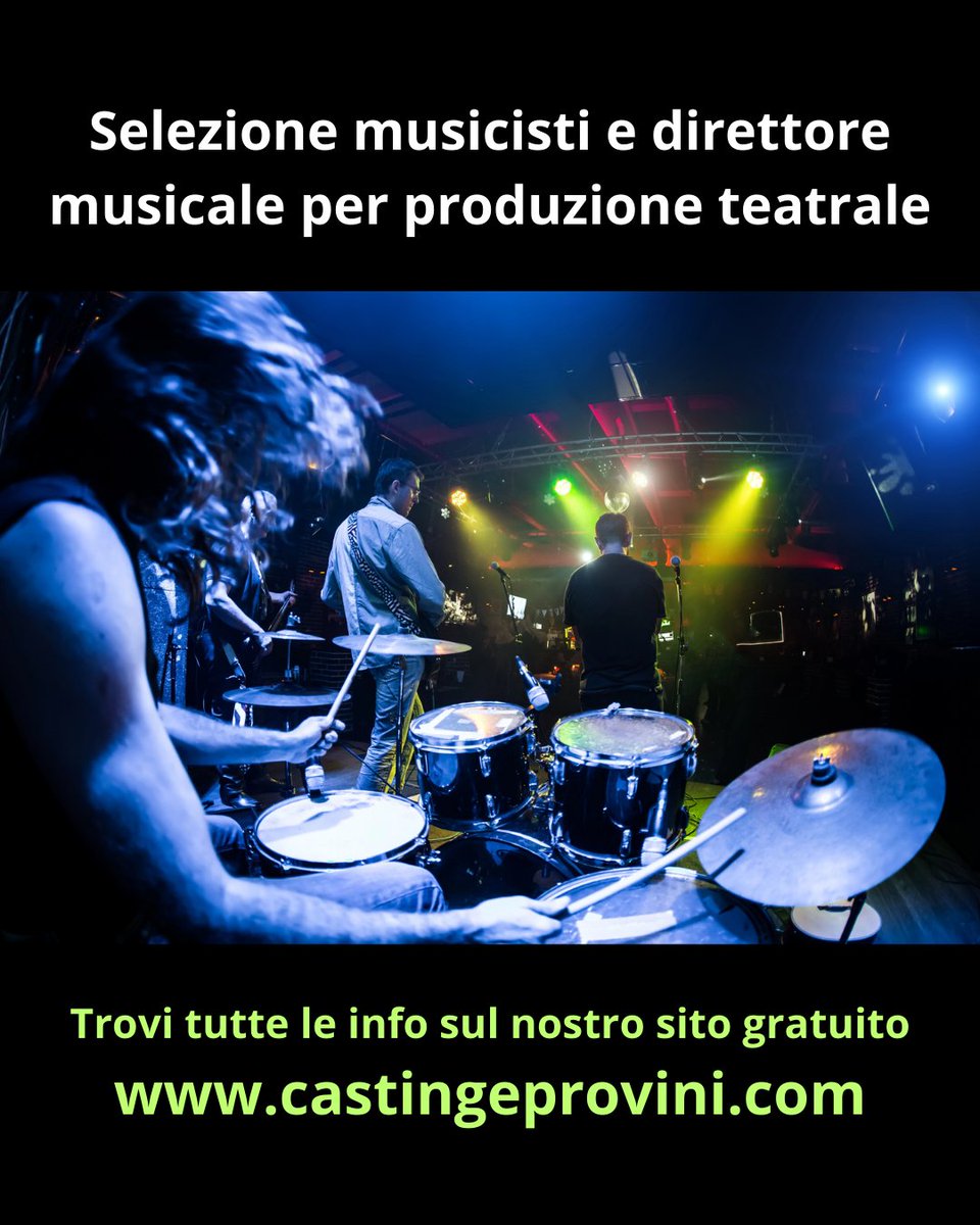 Selezione musicisti e direttore musicale per produzione teatrale per inserimento nel CAST ARTISTICO della stagione teatrale 2026/2027, produzione teatrale dedicata al repertorio di WHITNEY HOUSTON. Apri il seguente link per tutte le info: castingeprovini.com/selezione-musi…