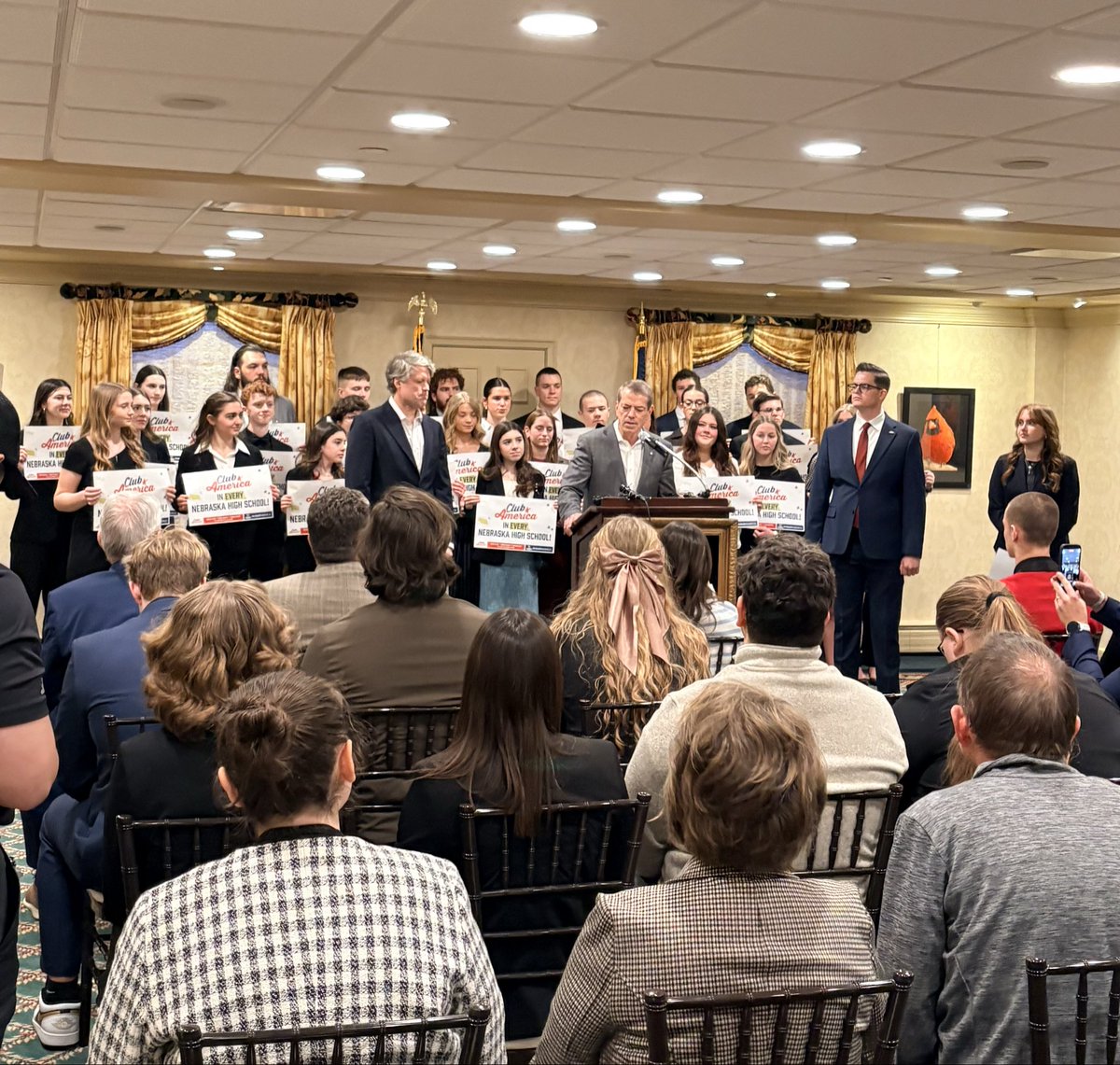 🚨Happening now: Governor <a href="/jim_pillen/">Jim Pillen</a> announces partnership with <a href="/TPUSA/">Turning Point USA</a> to see Club America chapters in every high school in Nebraska.