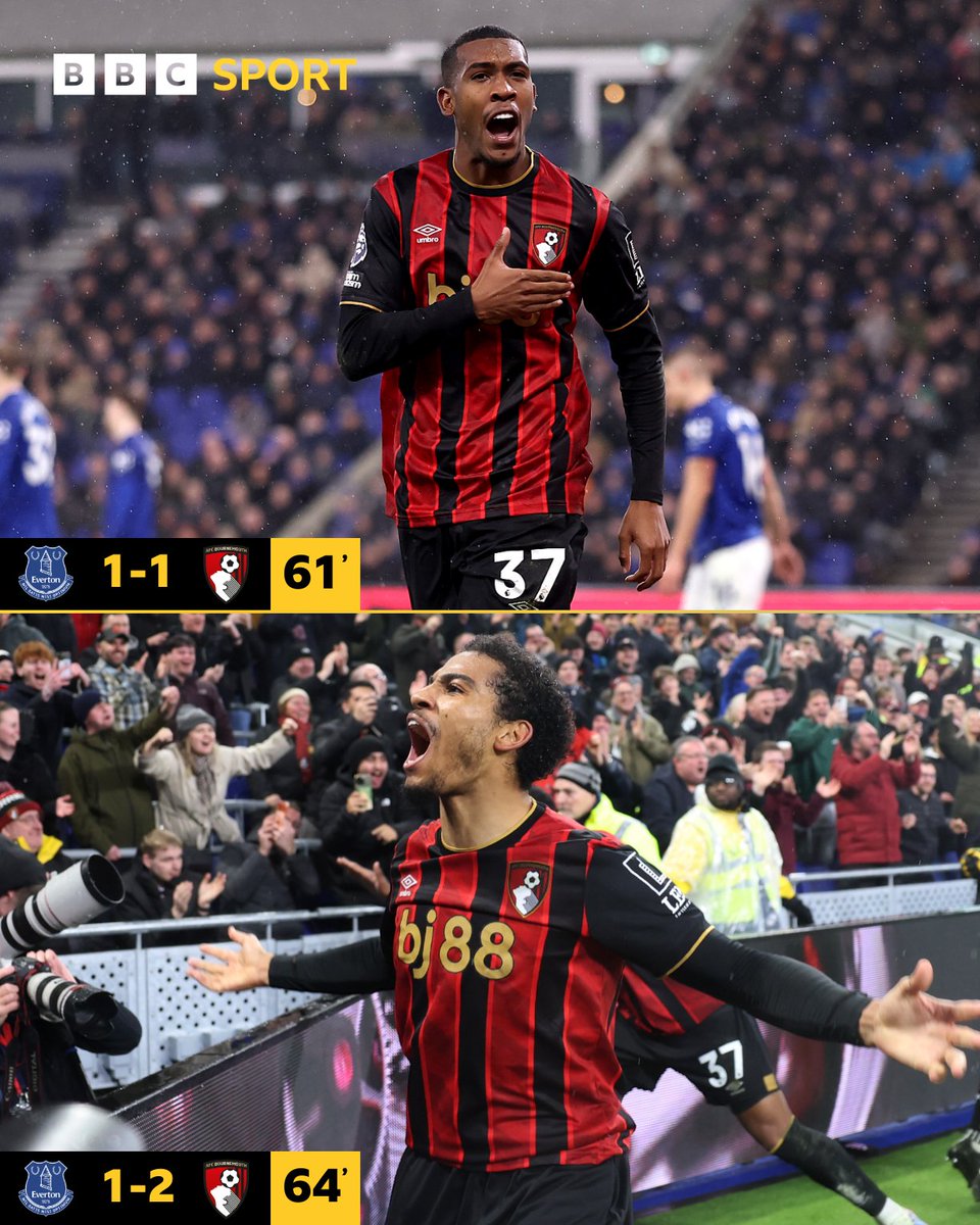 The mood has changed at Hill Dickinson Stadium within a few minutes 😬

Everton go from being 1-0 up to trailing 2-1 and down to 10 men ⚽⚽🟥