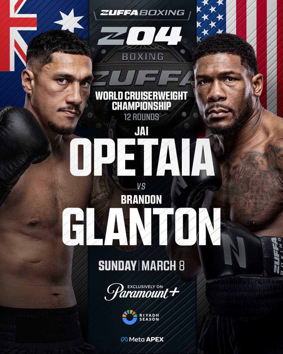 Zuffa_Boxing's tweet image. A CHAMPION WILL BE CROWNED👑

🇦🇺 @JaiOpetaia1 and 🇺🇸 Brandon Glanton will fight for the inaugural Zuffa Boxing World Cruiserweight Championship on MAR 8

#ZuffaBoxing04 | #RiyadhSeason | @RiyadhSeason