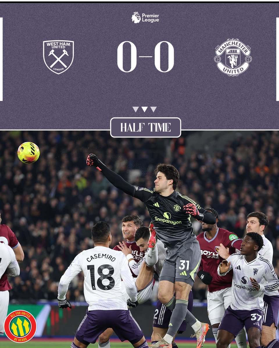 ⏸️ 𝗛𝗧: 𝗪𝗲𝘀𝘁 𝗛𝗮𝗺 𝟬-𝟬 𝗠𝗮𝗻𝗰𝗵𝗲𝘀𝘁𝗲𝗿 𝗨𝗻𝗶𝘁𝗲𝗱

Not much to shout about in the first 45 as chances have been at a premium. Senne Lammens tested from range, while Luke Shaw was denied on the line by Wan-Bissaka from a Bruno corner.

More needed after the break.