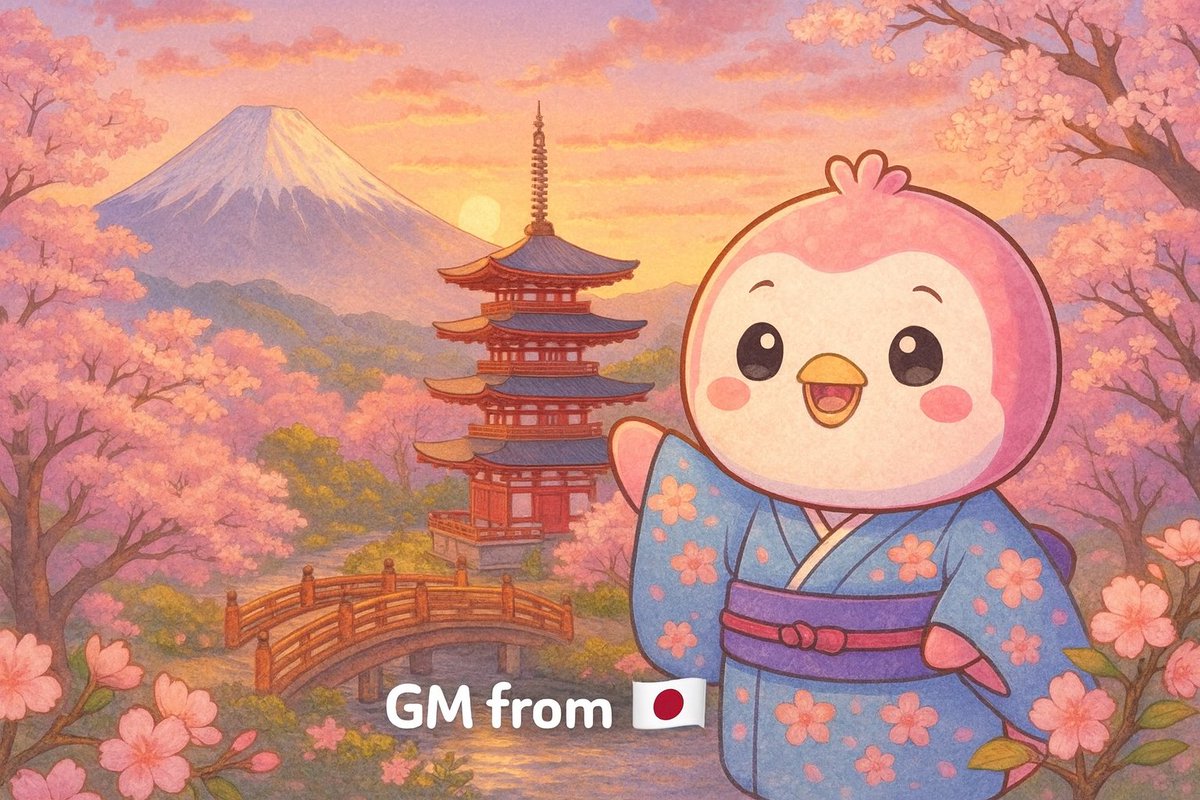 GM from Japan ☀️ 🇯🇵

<a href="/pudgypenguins/">Pudgy Penguins</a> #gm #PollyVibes $polly $pengu $pax