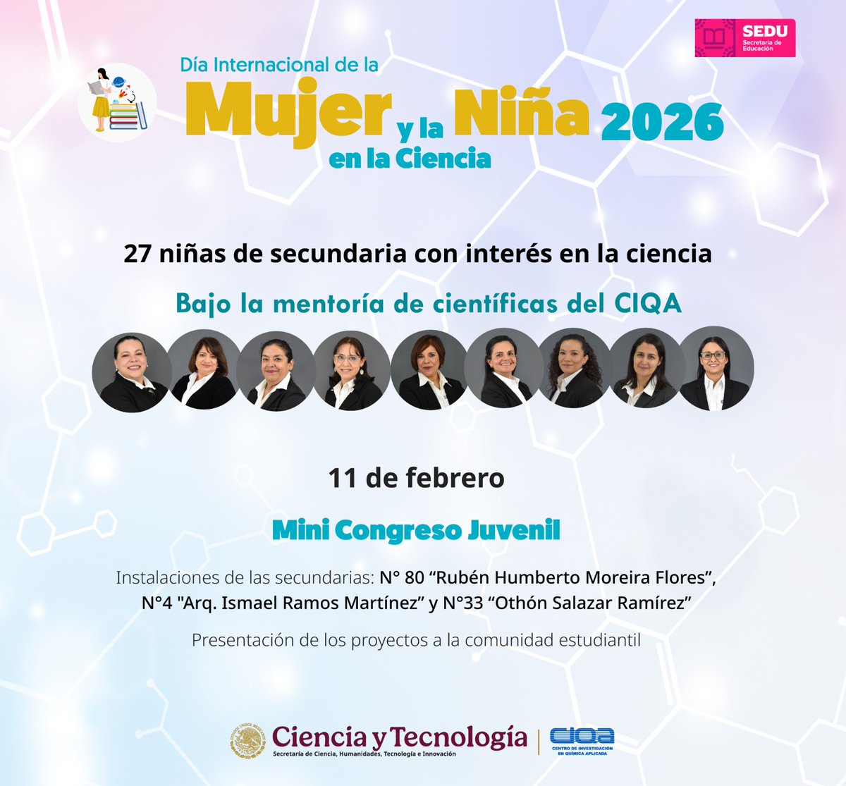 ciqa_mx's tweet image. Mañana se llevará a cabo el Mini Congreso Juvenil, en el marco del Día Internacional de la Mujer y la Niña en la Ciencia 2026.