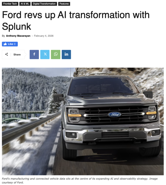 leighhilt's tweet photo. Learn how Ford applies #AI and large-scale data analysis across manufacturing operations through its long-running work with Splunk! https://t.co/4rvBRbqSBC https://t.co/QH8DBNWE6g