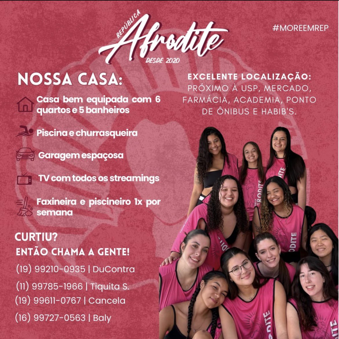 AfroditeRep's tweet photo. @rtfranc4 Oi bixetinha!! Ficamos muito felizes com sua aprovação!! Se quiser viver o melhor da vida universitária, venha nos conhecer 💘 https://t.co/aWNdjk8p1M