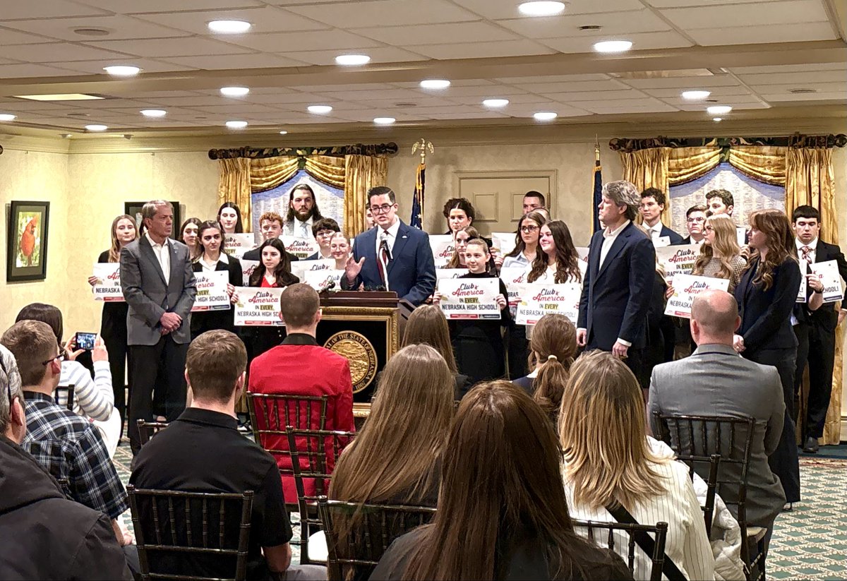 Club America Enterprise Director <a href="/CoccaNick/">Nick Cocca</a> speaks at the Governor’s press conference addressing partnership that will lead to <a href="/TPUSA/">Turning Point USA</a> chapters in every high school in the state of Nebraska.