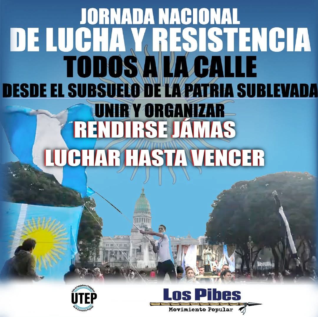 fmriachuelo's tweet photo. Jornada Nacional de lucha y Resistencia.
Todos a las calles 

Desde el subsuelo de la Patria Sublevada  

Unir y organizar 

Rendirse Jamás
Luchar hasta Vencer !!! https://t.co/gdiGiMkheG