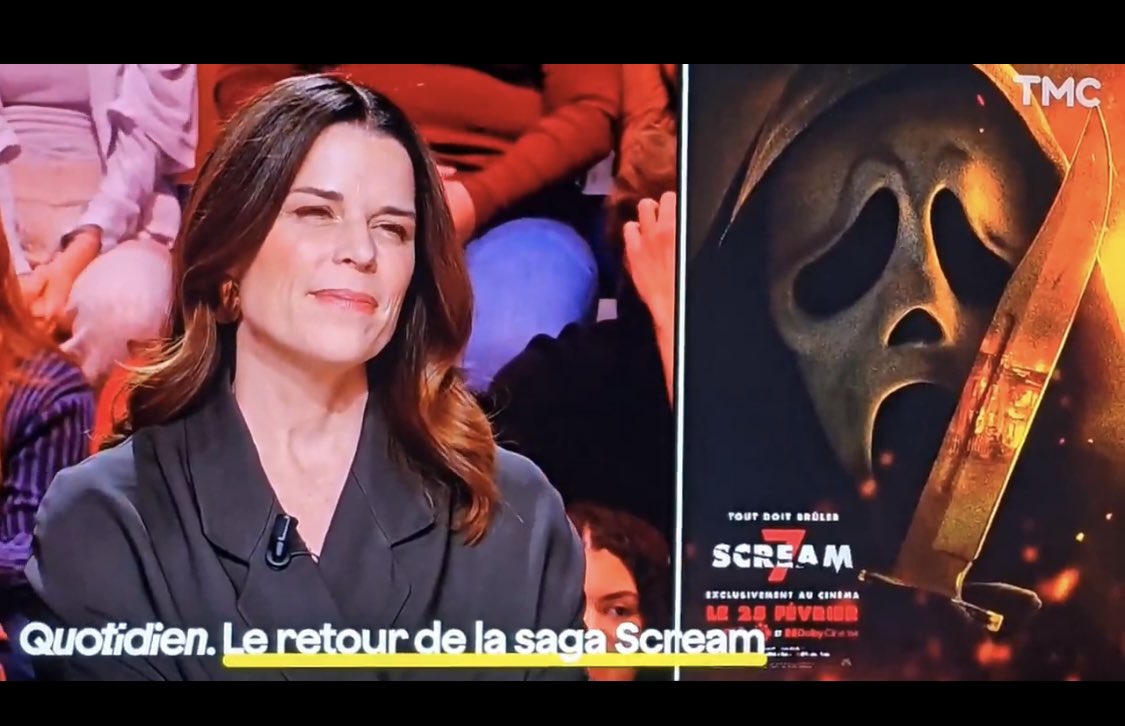 My Goooooood !!!!! 😱🤯 #Neve #Campbell en France dans #Quotidien ce soir pour la future sortie de #Scream7 !!!!! 😍🤩❤️ #InLove #ScreamVII 🩸🔪👻