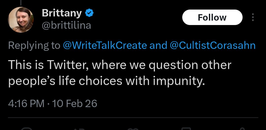 Then <a href="/brittilina/">Brittany</a> should expect to get ratioed in her comments and quit whining about how mean other women are to her.