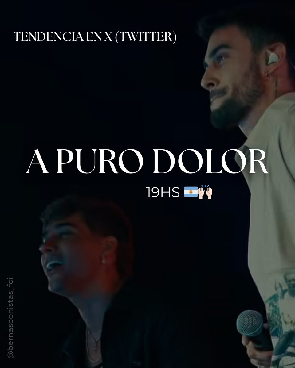 FCI_AGUS_B's tweet photo. Hoy en un ratito a las 19hs🇦🇷! Previo al lanzamiento de #APuroDolor 🥀,esperamos a cada Bernasconista, para realizar el TT:
A PURO DOLOR
Sin # y todo en mayúsculas 🙌🏻✌🏻⚡⚡
Atte: Directiva Bernasconista 🌍🖤 https://t.co/szgNl6sGm0