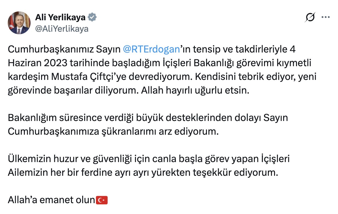 MevzuTr's tweet photo. #AliYerlikaya: “Allah’a emanet olun.” https://t.co/3c66Isc1tn