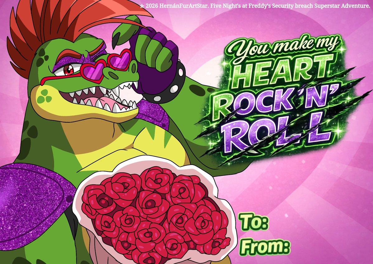 Tarjetita de San Valentín de Montgomery Gator! 🐊💕 

(Tarjetitas de los personajes por si quieres darle una a tu personita especial 😉🐻💕)

#FNAF #fnafsb #fnafsecuritybreach #SuperstarAdventure #montgomerygator #furryfandom #furryart #ValentinesDay2026 #love