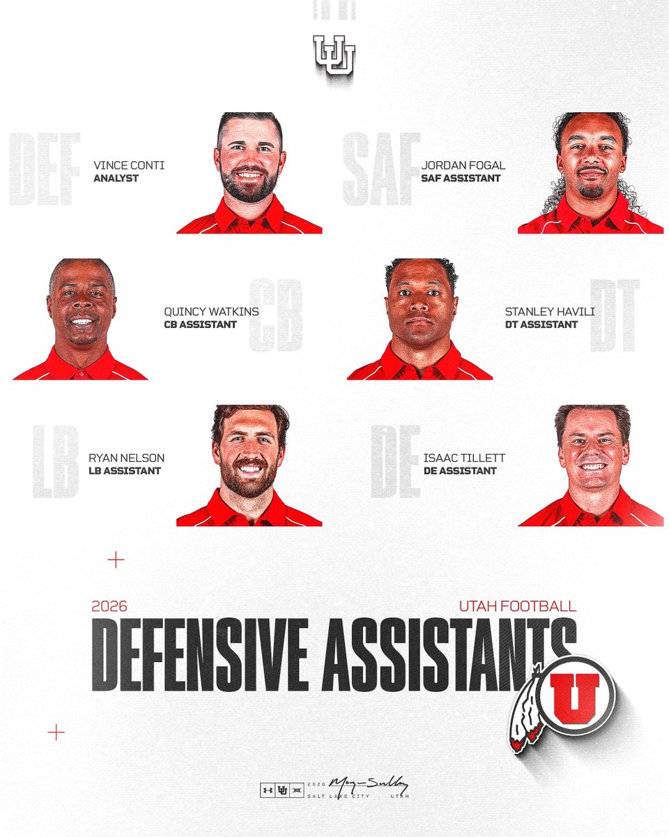𝐃𝐞𝐟𝐞𝐧𝐬𝐢𝐯𝐞 𝐀𝐬𝐬𝐢𝐬𝐭𝐚𝐧𝐭𝐬

🔴 <a href="/vincent_conti/">Vince Conti</a> 
🔴 <a href="/jfoges_/">Jordan Fogal</a> 
🔴 <a href="/CoachQWatkins/">Quincy Watkins🏁</a> 
🔴 Stanley Havili
🔴 <a href="/_Ryan_Nelson/">Ryan Nelson</a> 
🔴 <a href="/CoachIkeTillett/">Isaac Tillett</a> 

#GoUtes