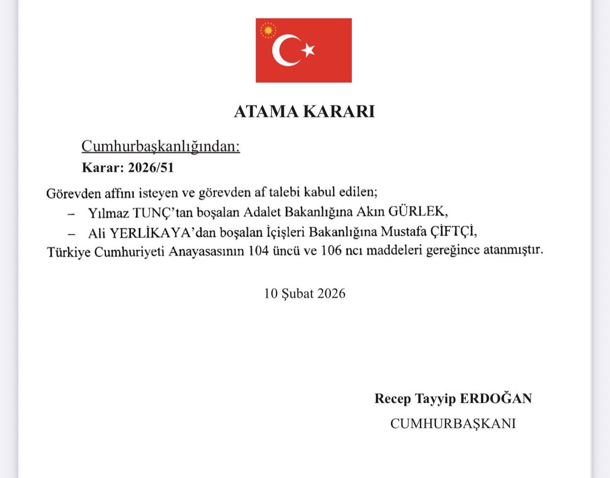 Adalet Bakanı olarak atanan Sayın Akın GÜRLEK’i tebrik eder, hukukun üstünlüğü ve adaletin tesisi adına yürüteceği görevinde başarılar dileriz.
Ülkemiz ve milletimiz ve teşkilatımız için hayırlı olmasını temenni ederiz.