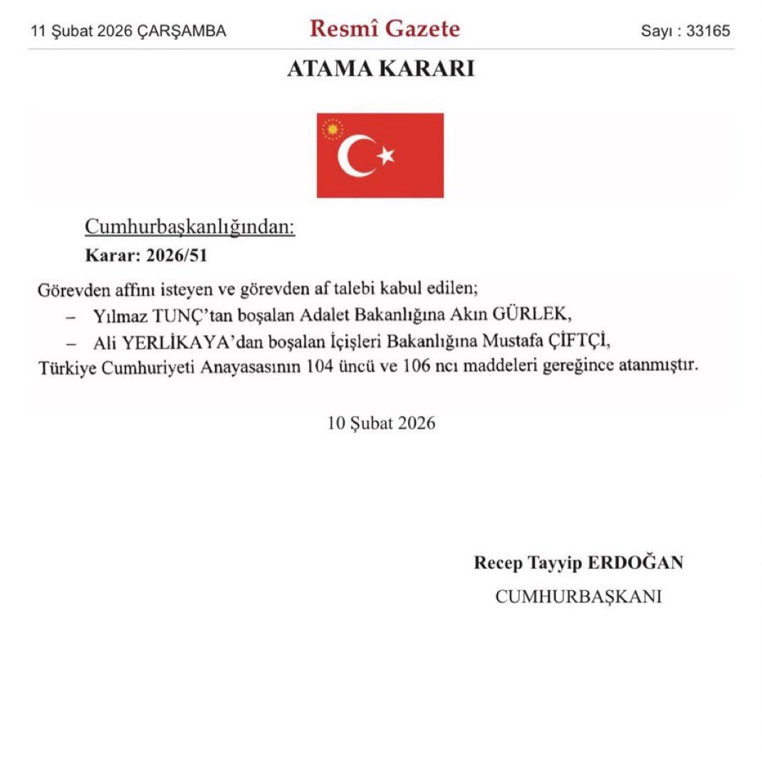 Adalet Bakanlığında başarılı hizmetler yapan Sn <a href="/yilmaztunc/">Yılmaz TUNÇ</a> beye, Sn <a href="/AliYerlikaya/">Ali Yerlikaya</a> beye, Ülkemize ve Milletimize yapmış oldukları hayırlı hizmetler için halkımız adına teşekkür ederiz. <a href="/adalet_bakanlik/">T.C. Adalet Bakanlığı</a> <a href="/TC_icisleri/">T.C. İçişleri Bakanlığı</a> <a href="/miamustafacftci/">Mustafa ÇİFTÇİ</a>