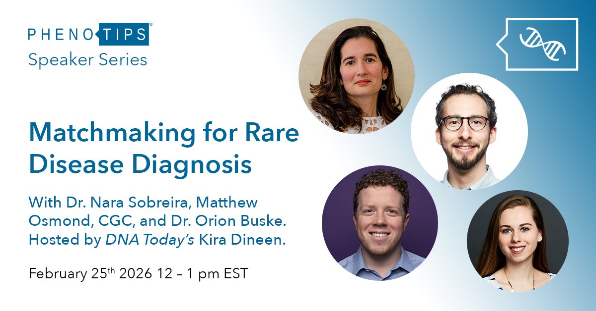 PhenoTips's tweet image. There are just 2 weeks left until our #SpeakerSeries #webinar, "#Matchmaking for #RareDisease Diagnosis"

Celebrate #RareDiseaseDay with us as we explore #PatientMatchmaking, a tool for international collaboration that drives diagnosis.

Register for free: us06web.zoom.us/webinar/regist…