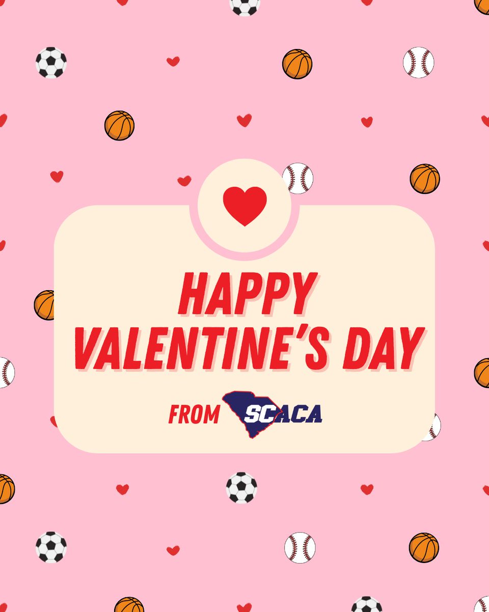 CarolinaCoaches's tweet image. Happy Valentine’s Day from SCACA! ❤️

Today we’re celebrating the love of the game, the teammates who become family, and the coaches who lead with heart.

#scsports #southcarolinasports #studentathletes #highschoolcoaches #coaches #highschoolsports #southcarolina #schighschools