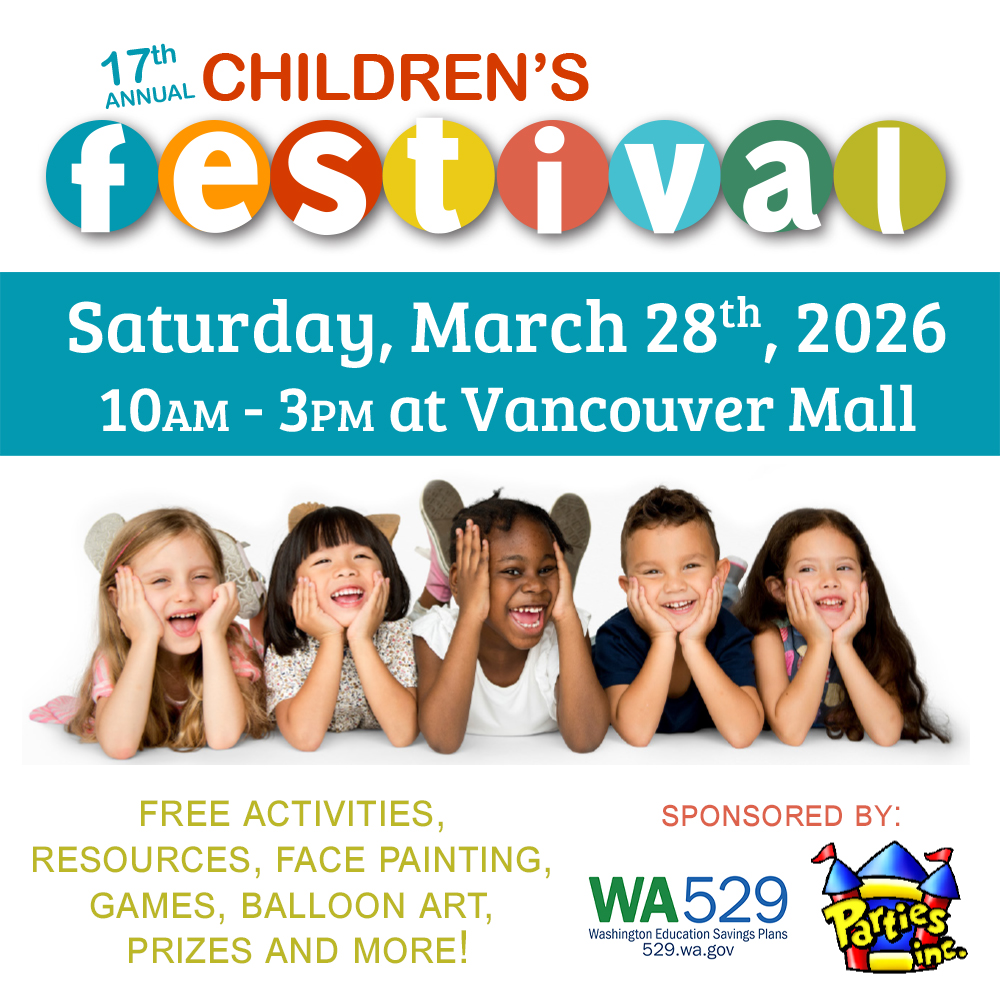 vancouverfamily's tweet photo. Save the date for Children’s Festival 2026! Free face painting, balloon art, resources, games and more await on 3/28 at Vancouver Mall. We also still have opportunities to get involved! If you are a local business, we'd love to have you be a part of it! https://t.co/OTnAF3ad4l https://t.co/yeLwPy1qU1