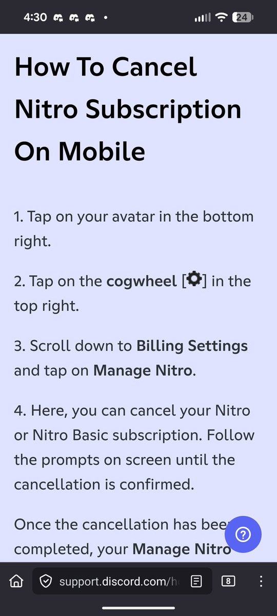 lilybwees's tweet image. now I'm not saying that Discord intentionally made it harder for you to cancel your subscription because of the backlash and hasn't bothered updating the documentation yet, but...

anyway did you know you can submit a cancellation through a support ticket 😇