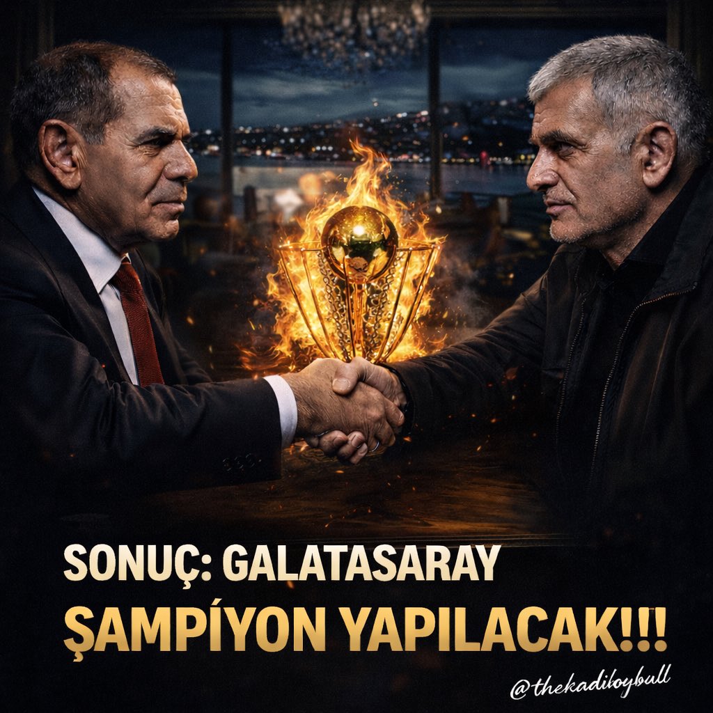 🔥Ali Ağaoğlu'nun yalısında yapılan görüşmede, Galatasaray Başkanı Dursun Özbek ile TFF Başkanı İbrahim Hacıosmanoğlu bu sezonun şampiyonluğu konusunda el sıkıştıysa
ve buna dair açık, net bir yalanlama gelmiyorsa,
bu lig boşuna oynanıyor demektir...

⚠️Sonuç: Galatasaray