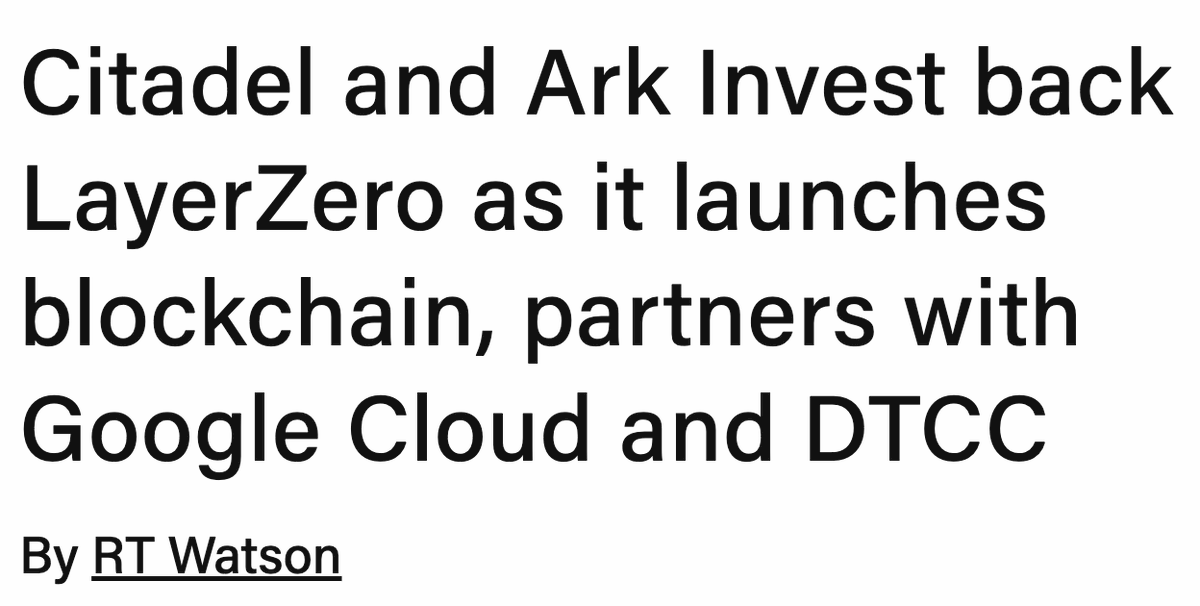 DegenerateNews's tweet image. BREAKING: CITADEL AND ARK INVEST BACK LAYERZERO AS IT LAUNCHES BLOCKCHAIN, PARTNERS WITH GOOGLE CLOUD AND DTCC - THE BLOCK

SOURCE: theblock.co/post/389295/ci…
