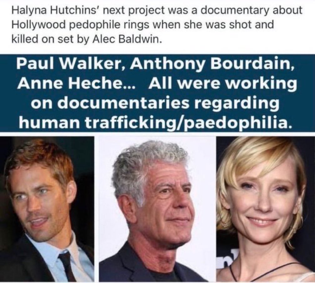 🚨🚨Paul Walker, Anthony Bourdain y Anne Heche han trabajado en documentales sobre la trata de niños y la pedofilia.
Y todos murieron de una muerte misteriosa. (Los silenciaron para siempre)😳

⚠️ELLOS se esconden DETRÁS de los grandes títulos de filantro: nobleza, actores,