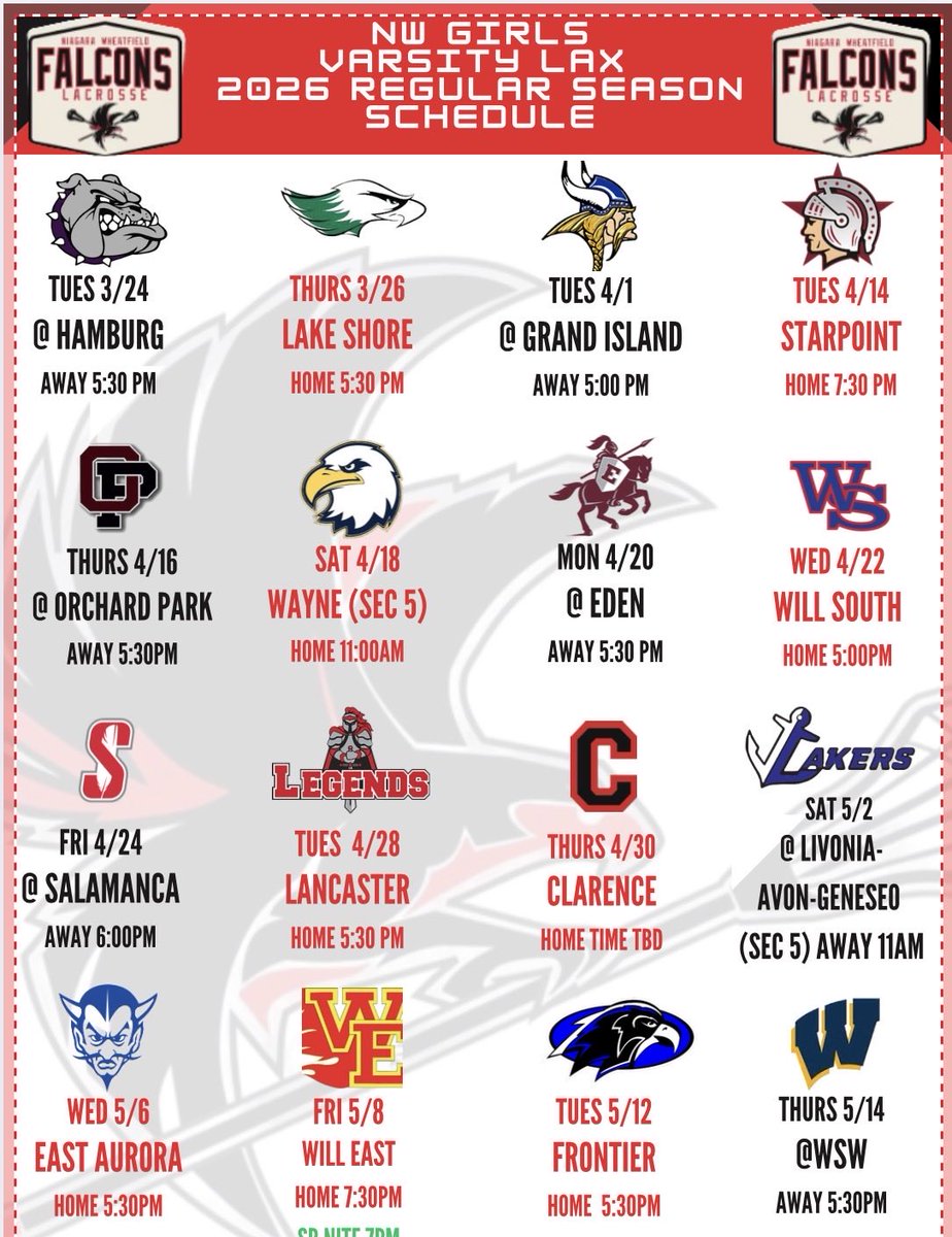 2026 NW Girls Lax Varsity Schedule