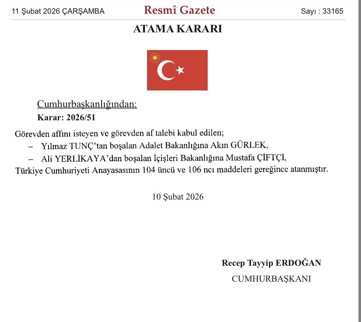 📍Adalet Bakanı olarak atanan Sn. Akın Gürlek
📍İçişleri Bakanı olarak atanan Sn.Mustafa Çiftçi Bakanlarımızı Tebrik ediyor, 
Başarılar diliyorum.