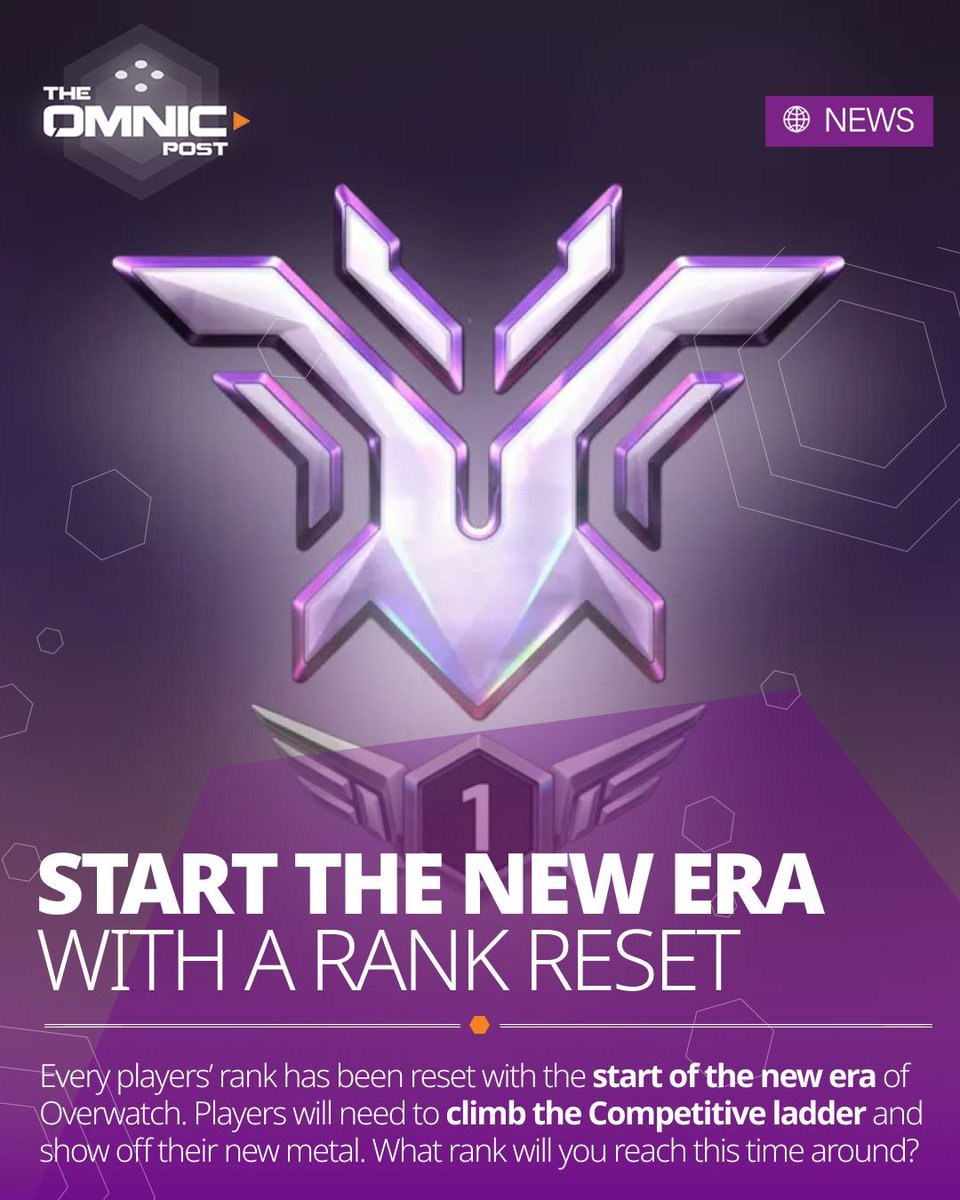omnicpost's tweet image. Every players' rank has been reset with the start of the new era of Overwatch. Players will need to climb the Competitive ladder and show off their new metal. What rank will you reach this time around? #Overwatch #Competitive #RankReset