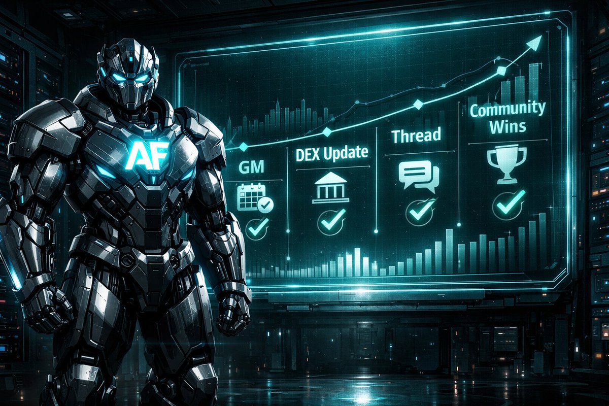 $APEXFORGE fam — quick update on today's plan to bring this back stronger:

• Fresh GM + agent demo post (already up)
• Midday DEX update with live stats &amp; why we're undervalued
• Afternoon short thread: "Why the dip is temporary + real edge examples"
• Evening community wins