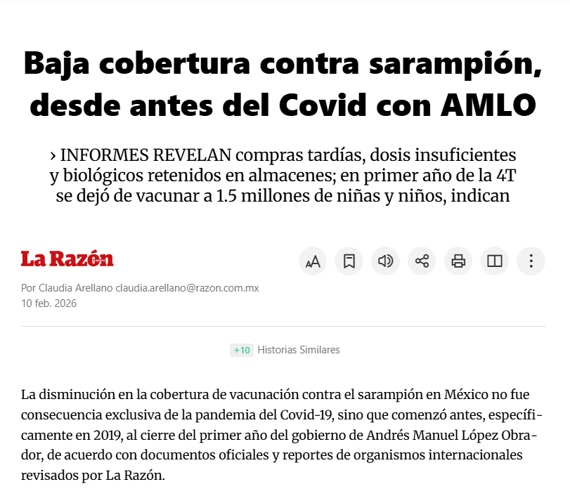 Esto es criminal

Se dejó de vacunar a 1.5 millones de niños contra sarampión

Fue antes de la pandemia

¿Por qué?

Compras tardías
dosis insuficientes
y biológicos retenidos en almacenes

📷 La Razón