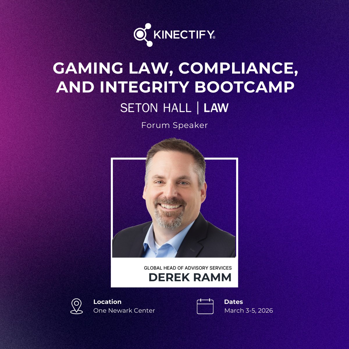 KinectifyAML's tweet photo. We're excited to share that Derek Ramm will be speaking at the 7th Annual Gaming Law, Compliance &amp; Integrity Bootcamp!

👉 Learn more about Kinectify and our modern AML risk management solutions: https://t.co/8U9ZHzL6DJ

#aml #amlcompliance #gamingcompliance https://t.co/07KJSbv2H5
