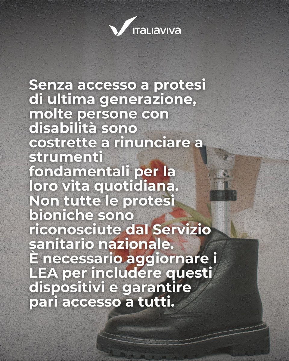 raffaellapaita's tweet photo. La battaglia contro i costi insostenibili delle protesi bioniche è una battaglia di civiltà. Migliaia di persone con disabilità rischiano di non avere accesso a dispositivi avanzati che garantiscono autonomia, inclusione e qualità della vita, perché esclusi dal nomenclatore tariffario.  
La battaglia del sindaco di Riccò del Golfo, Loris Figoli, è il simbolo di una falla grave nel nostro sistema di tutela. Per questo, come Italia Viva, insieme alle colleghe @FurlanAnnamaria e @DaniSbrollini, abbiamo depositato un’interrogazione parlamentare e un disegno di legge: il ministro della Salute deve intervenire subito, affinché l’innovazione non diventi un fattore di disuguaglianza. La sanità pubblica deve garantire a tutti gli stessi diritti.