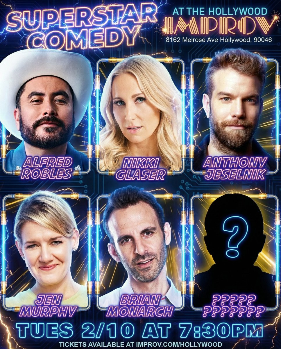 HollywoodImprov's tweet photo. Big show tonight at 7:30pm in The Main Room featuring @NikkiGlaser @anthonyjeselnik @ALFREDROBLES @brianmonarch @jenmurphycomedy &amp; more! Low Ticket Warning! Get tickets at https://t.co/2zDeuaxUJc 

#hollywoodimprov #comedy https://t.co/l3CZcmrOpu