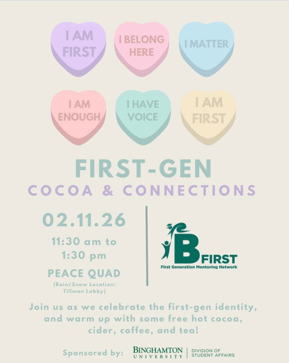 BfirstN's tweet photo. Looking for something to keep you warm in this cold weather😵‍💫⁉️Whether youre walking to-and-from class or work, stop by the peacequad for some hot cocoa, tea, coffee, etc. and connect with fellow first-gen faculty and students📣💚!! https://t.co/4zKdm27ncu