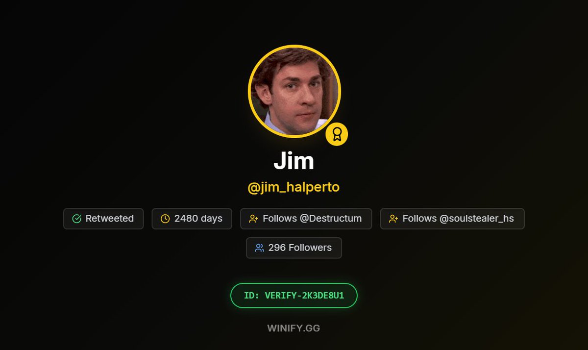 <a href="/soulstealer_hs/">Soulstealer🇧🇬</a> 🎉 Congratulations on winning the xm1014  giveaway!

🏆 <a href="/jim_halperto/">Jim</a> (Code: VERIFY-2K3DE8U1)
Dm me with all information within 24 hours:
-Your steam tradelink
-Your tweet link where you posted your proof-tagged a friend

Rolled &amp; Verified on <a href="/WinifyGG/">Winify</a> 👑

#Winify