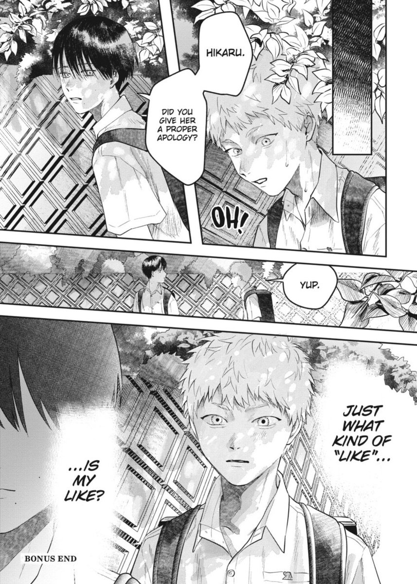 I love that 'Hikaru's struggle to try and fit his love for Yoshiki into a human label is so explicitly shown because it can be so relatable to aro-spec people