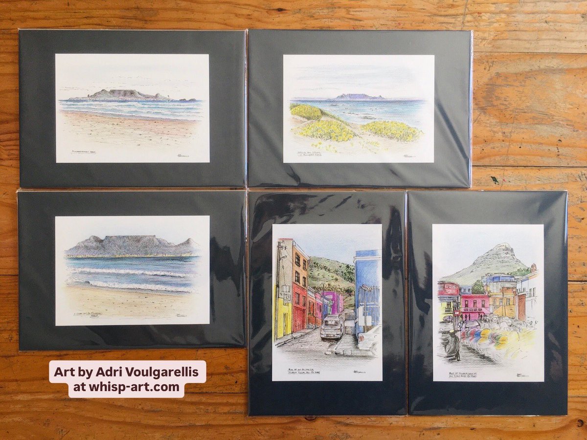 WHISPbyAdri's tweet photo. Examples of my latest mini fine art prints - each size A6 on size A5 thick dark grey paper #landscape #art #cityscape #capetown #ArtistOnTwitter #collectors #Tuesday https://t.co/0P4z4s8bTu
