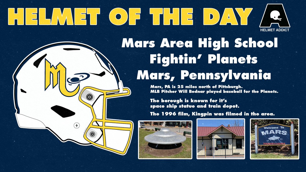 Today's Helmet of the day is the <a href="/MarsHSFootball/">Mars Area HS Football (PA)</a> Fightin' Planets of Mars, Pennsylvania.