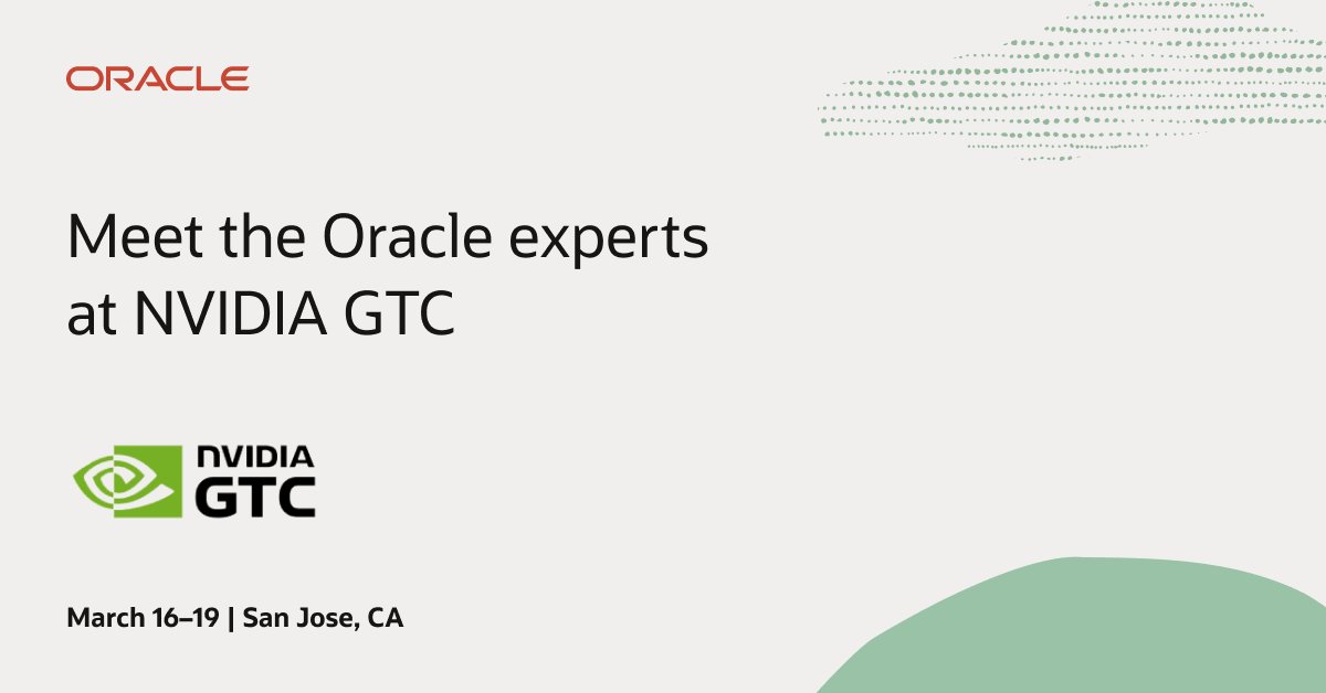 SriSabbella's tweet photo. Attending #NVIDIAGTC? Be sure to check out booth #1613 to learn about the latest Oracle Cloud Infrastructure and NVIDIA product and solution announcements across accelerators, superclusters, networking, and software platforms. https://t.co/A4PD3kQIj7 https://t.co/8gtT02VS5s