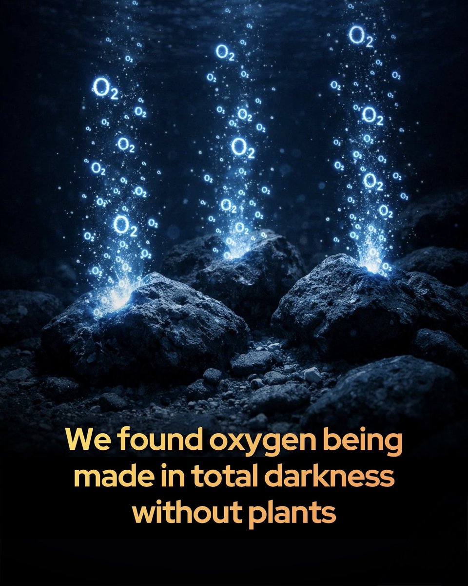 🚨 CONFIRMED: Oxygen can be created without photosynthesis. 

Scientists have discovered that the deep ocean produces oxygen without sunlight, challenging the belief that photosynthesis is the only source of life-sustaining air.

In the absolute darkness 13,000 feet below the