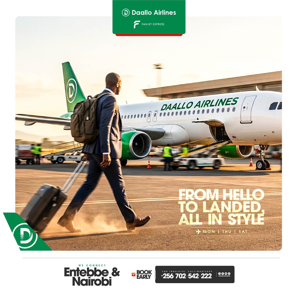 Great journeys feel good from start to finish ✈️

📞 0702542222
💵 From $140

#FlyDaallo #DaalloAirlinesUG #FanjetExpress