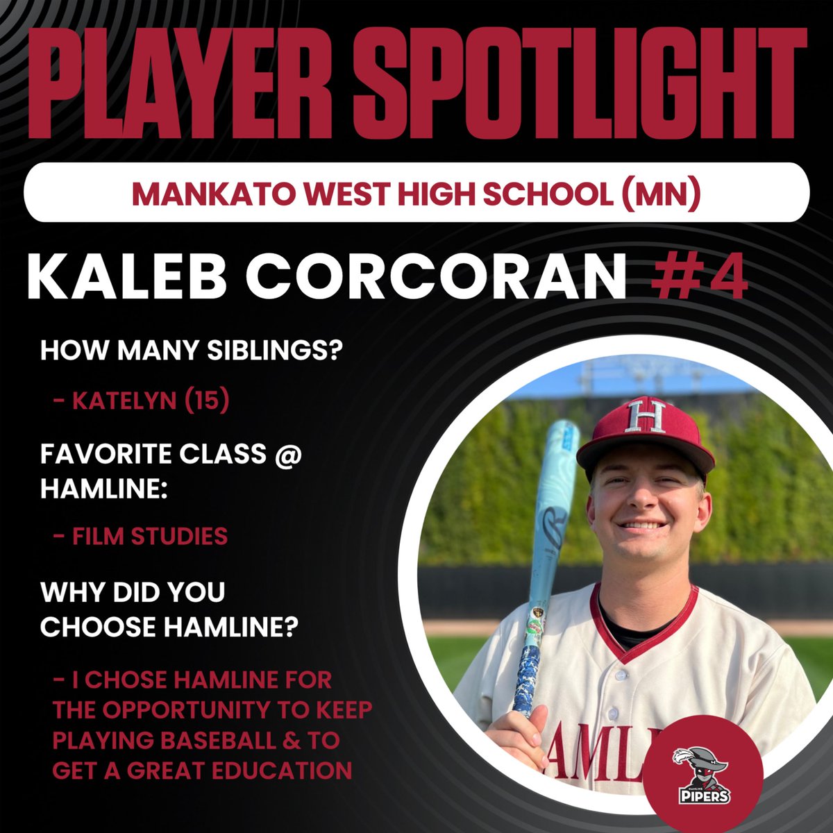 PiperBaseball's tweet photo. 4️⃣ DAYS Until Game Day
Swipe to learn more about 2027 Grad, Kaleb Corcoran! (#4)
📍Mankato, MN
#GoPipers #CountdownToGameDay https://t.co/N7Cd5IH3tt