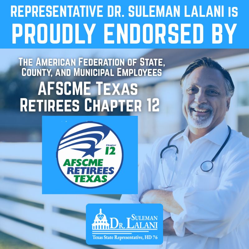 I am honored to receive the endorsement of AFSCME Texas Retirees Chapter 12. Our public service retirees have spent their lives building the infrastructure, schools, and services that make Texas thrive, and it is a privilege to have their trust.

In Austin, I remain fully