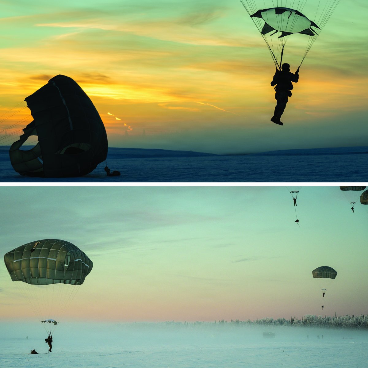 DeptofWar's tweet image. Hard jump. Cold winds. Joint force dominance.

@11thAirborneDiv soldiers took the Arctic airspace and made it theirs.