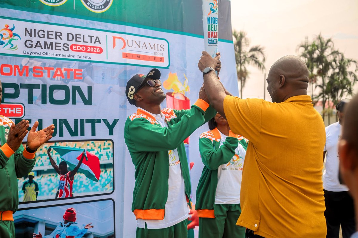 CreativityDavid's tweet image. The Governor of Akwa Ibom State, His Excellency, Pastor Umo Eno, Ph.D today received Torch of Unity for Niger Delta Games, Edo 2026 held at Globe Roundabout, Wellington Bassey Way, Uyo. The Governor was ably represented by the Commissioner for Education, Prof. Ubong Essien Umoh.
